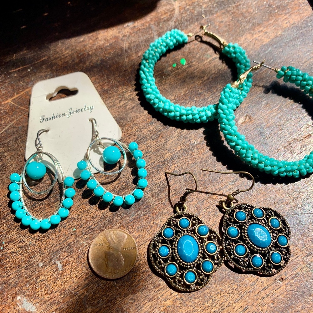 Fun Boho Earring Lot - Three Pairs of Turquoise Blue Boho Earrings - Bohemian 🦋